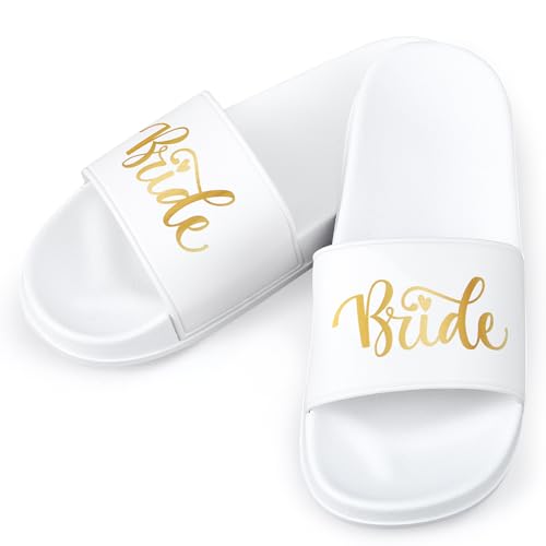 HICARER Bride Braut Hausschuhe Hochzeit Pantoffeln Spa Slipper mit offenen Zehen für Dusch Braut Party(EU 42-43,Weiß) von HICARER