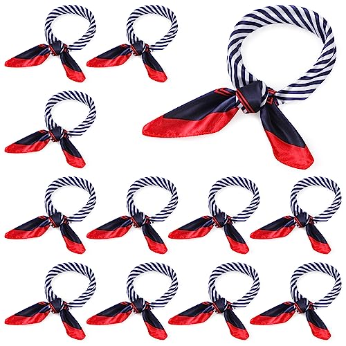 Hicarer 12 Stück Nautische Quadratische Halstücher Rot Weiß und Blau Matrosen Schals Imitierte Seidenschals (Klassisch Stil) von HICARER