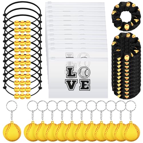 Hicarer Softball Geschenkset:12 Kosmetiktaschen Armbänder Schlüsselanhänger Haargummis für Frauen Männer Teams (48pcs, Eleganter Stil) von HICARER