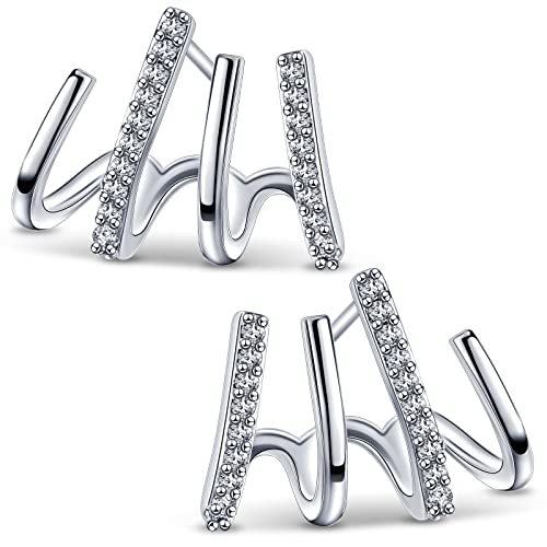 4 Krappen Ohrringe für Frauen Nadel Klaue Ohrringe Kreative Geometrische Ohrringe Vier Krallen Ohrstecker Glitzer Kristall Ohrpiercing Illusion Ohrringe Piercing Wickelohrringe (Silber) von HICARER