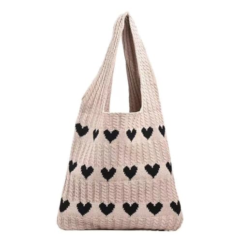 HICARRY Gehäkelte Tasche Herz-Muster Häkeltasche Hobo Bag Groß Shopper Tasche Damen Gewebte Tasche Hohes Volumen Tote Bag Aesthetic Henkeltaschen Handtasche Damen Umhängetasche von HICARRY