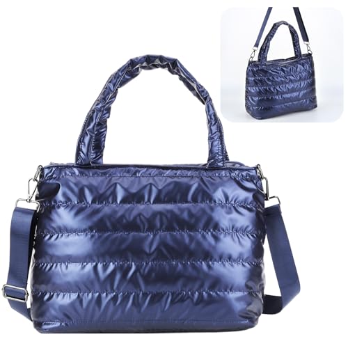 HICARRY Gesteppte Tasche Damen Groß Puffer Bag Stepptasche Winter Handtasche Damen Umhängetasche Fluffy Tote Bag Hohes Volumen Shopper Crossbody Bag Leichtgewicht Schultertasche (B04-Blau) von HICARRY