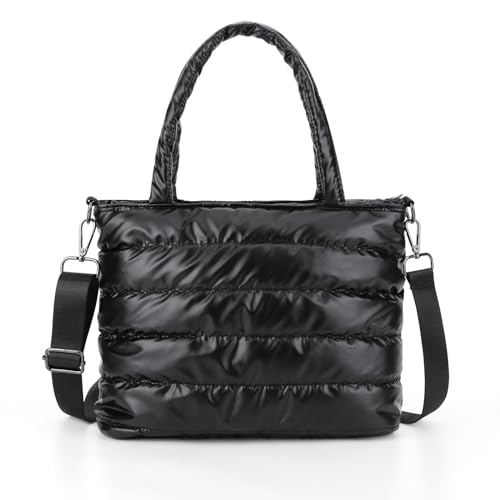 HICARRY Gesteppte Tasche Damen Groß Puffer Bag Stepptasche Winter Handtasche Damen Umhängetasche Fluffy Tote Bag Hohes Volumen Shopper Crossbody Bag Leichtgewicht Schultertasche von HICARRY