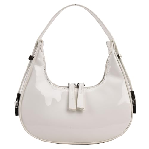 HICARRY Y2k Bag Luxus Moon Bag PU Leder Halbmond Tasche Damen Schultertasche Unterarmtasche Geldbörse Kleine Handtasche Damen Umhängetasche Tasche Teenager Mädchen, Weiß von HICARRY