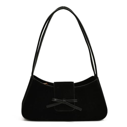 Handtasche Damen Klein Umhängetasche Shoulder Bag Hobo Bag Elegant Handbag for Women PU Leder Schultertasche Damen Kleine Handtaschen mit Bogen Y2k Tasche Teenager Mädchen (Wildlederimitat-Schwarz) von HICARRY