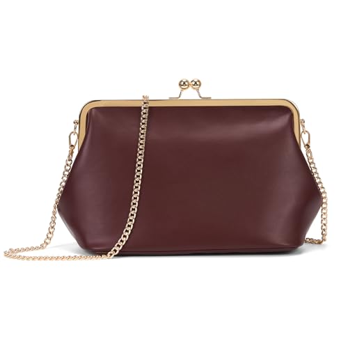 Handtasche Kunstleder Geldbörse Clutch Damen Vintage Elegante Abendtasche Umhängetasche Retro Kleine Kiss Lock Crossbody Bag mit Abnehmbarer Schultergurt for Hochzeit Party von HICARRY
