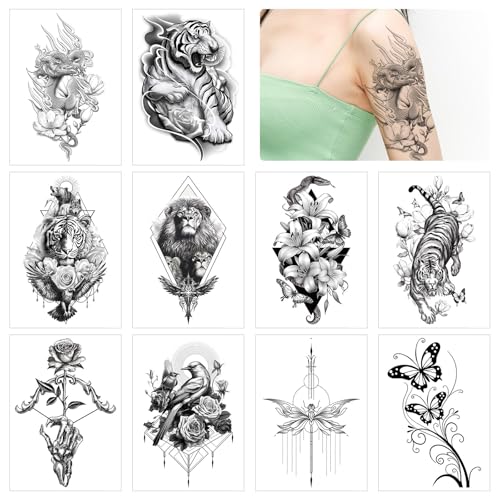 HICOHAND Flower Arm Tattoo Sticker, 10 PCS Gottes Avatar Temporäre Tattoos Gefälschte Blume Semi Permanent Half Arm Sleeve Bunte Temporäre Tattoos Für Männer Frauen Erwachsene von HICOHAND