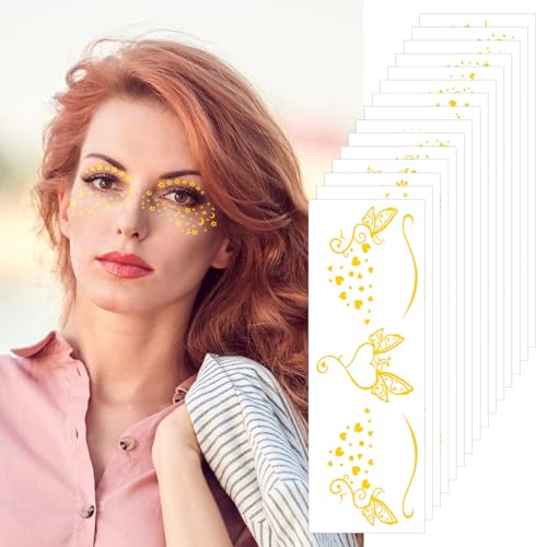 HICOHAND Glitter Sommersprossen Gesicht Tattoo, 15 Stile 156mm*45mm/6.14in*1.77in Gesicht Gold Metallic temporäre Transfer Glitter gefälschte Tattoos für Frauen Mädchen Parteien von HICOHAND