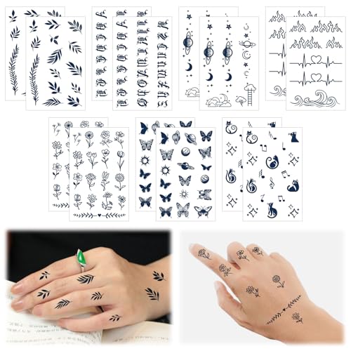 HICOHAND Saft Tinte Temporäre Tattoo Aufkleber, 10 PCS Kleine Finger Dauernde 1-2 Wochen Tattoo Aufkleber Permanent Blau für Erwachsene Männer Frau Realistische temporäre Tattoo Aufkleber von HICOHAND