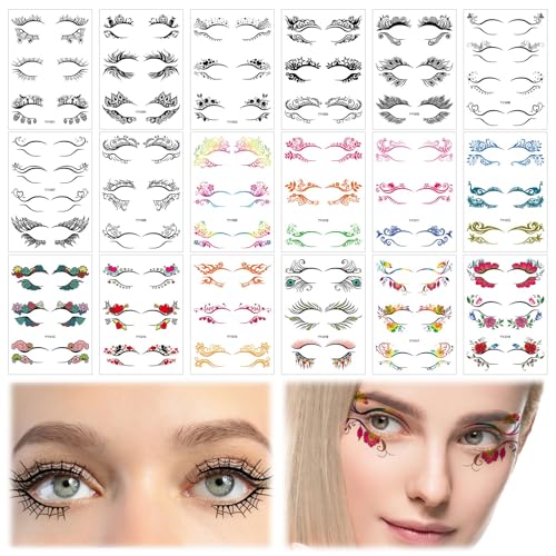 HICOHAND Temporäre Augen Tattoo Aufkleber, 18 PCS Lidschatten wasserdichte Tattoo Make-up Transfer Aufkleber Eyeliner Lidschatten Aufkleber Augen Make-up Party Spitze Aufkleber auf Gesicht von HICOHAND