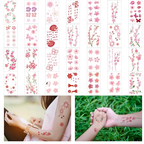 HICOHAND temporäre Tattoo Aufkleber, 28 Blätter Pfirsichblüte Thema 105.60mm/4.13.2.36in wasserdichte entfernbare kreative temporäre Tattoo Aufkleber für Frauen Mädchen von HICOHAND
