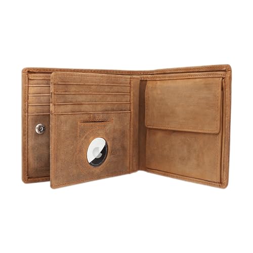 HIDES REPUBL1C® 'Sydney' AirTag Wallet mit Münzfach und RFID-Schutz | AirTag Geldbeutel | Apple Airtag Portemonnaie | Smart Wallet Airtag | Slim Wallet AirTag Geldbörse AirTag | Hunter Braun von HIDES REPUBL1C