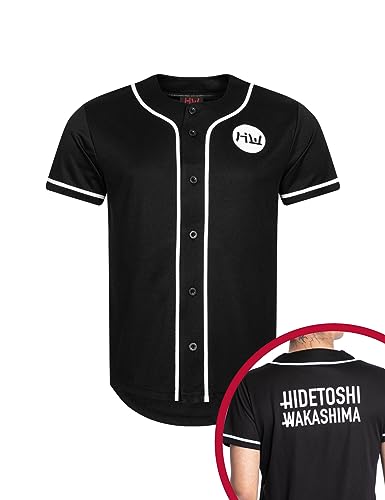 HIDETOSHI WAKASHIMA® BC Kiyota Herren Shirt im Baseball Trikot Design mit Durchgehender Knopfleiste, abgerundetem Saum und kurzen Ärmeln. In S bis 3XL (as3, Alpha, 3X_l, Regular, Regular, schwarz) von HIDETOSHI WAKASHIMA