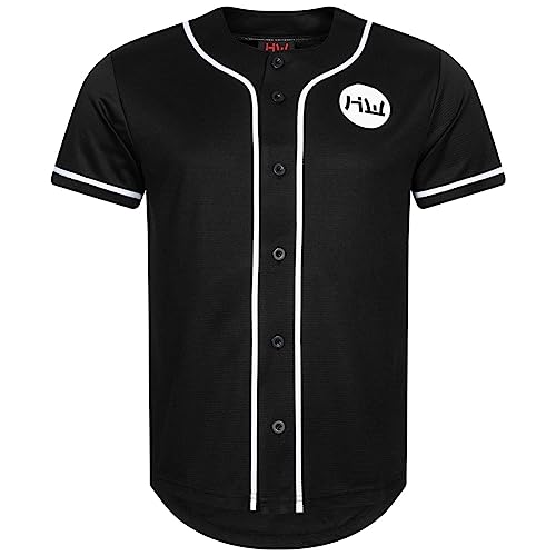 HIDETOSHI WAKASHIMA® BC Kiyota Herren Shirt im Baseball Trikot Design mit Durchgehender Knopfleiste, abgerundetem Saum und kurzen Ärmeln. In S bis 3XL (as3, Alpha, xx_l, Regular, Regular, schwarz) von HIDETOSHI WAKASHIMA