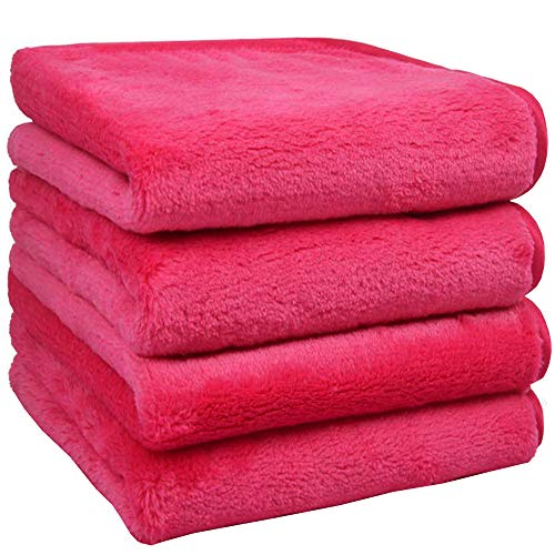 Make-up Entferner Tuch, Abschminktücher Mikrofaser zum Abschminken, hypoallergen, waschbar & wiederverwendbar 25cm x 25 cm 4 Stück Rosenrot von HIDMD
