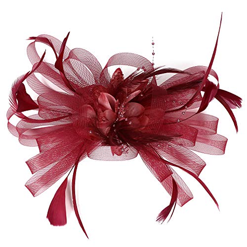 HIDOLL - Eleganter Damen-Fascinator Hochzeits-Hut, Federn, Haarclip, Zubehör, Cocktail Royal Ascot Gr. 90, A-dred von HIDOLL