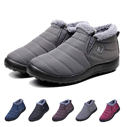 HIDRUO Boojoy Winter Boots, Winter Warm Anti-slip Ankle Booties, Waterproof Slip on Outdoor Fur Lined Snow Shoes for Women (40, Gray) von HIDRUO