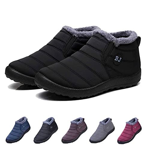 HIDRUO Boojoy Winter Boots, Winter Warm Anti-slip Ankle Booties, Waterproof Slip on Outdoor Fur Lined Snow Shoes for Women (42, Black) von HIDRUO