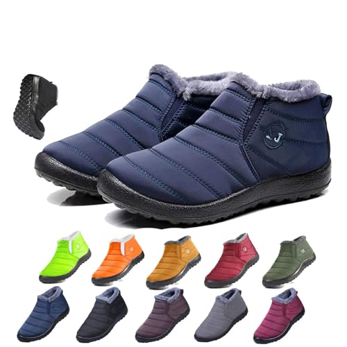 Boojoy Winter Boots-Winter Warm Booties Fur Lined Anti-Slip Ankle Outdoor Slip On Waterproof Booties Comfortable Warm (Dark blue, Women 9 / Men 7.5) von HIDRUO