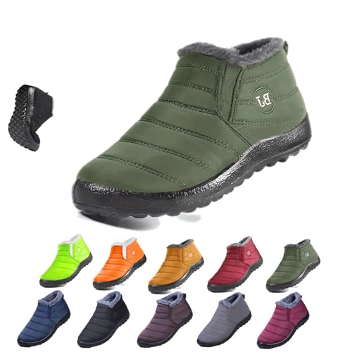 Boojoy Winter Boots-Winter Warm Booties Fur Lined Anti-Slip Ankle Outdoor Slip On Waterproof Booties Comfortable Warm (Dark green, Women 8 / Men 6.5) von HIDRUO