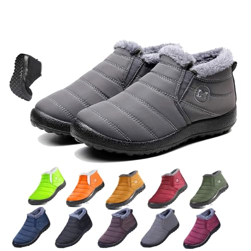 Boojoy Winter Boots-Winter Warm Booties Fur Lined Anti-Slip Ankle Outdoor Slip On Waterproof Booties Comfortable Warm (Gray, Women 9 / Men 7.5) von HIDRUO