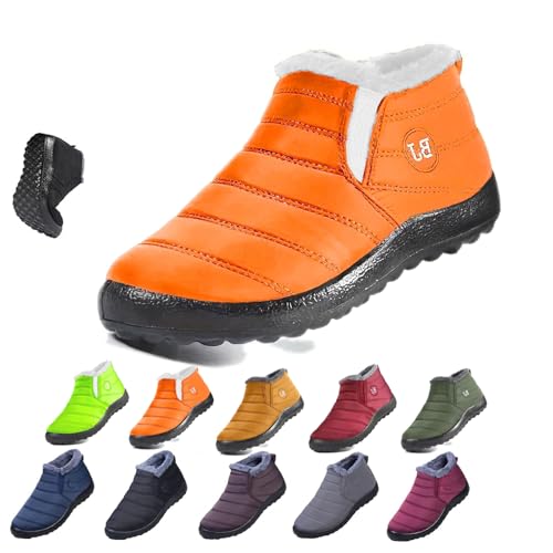 Boojoy Winter Boots-Winter Warm Booties Fur Lined Anti-Slip Ankle Outdoor Slip On Waterproof Booties Comfortable Warm (Orange, Women 8 / Men 6.5) von HIDRUO
