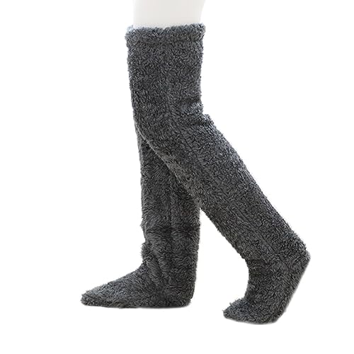 HIDRUO Teddy Legs Long Socks Over the Knee High Socks for Women, Ultra Soft & Cozy Fuzzy Warm Stocking (Drak Gray) von HIDRUO