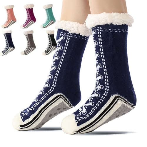 HIDRUO Ultra-Thick Cashmere Slipper Home Socks, Cashmere Slipper Home Socks, Winter Warm Non Slip Cozy Fuzzy Slippers Sockss (Navy Blue) von HIDRUO