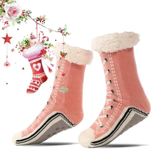 HIDRUO Ultra-Thick Cashmere Slipper Home Socks, Cashmere Slipper Home Socks, Winter Warm Non Slip Cozy Fuzzy Slippers Sockss (Pink) von HIDRUO