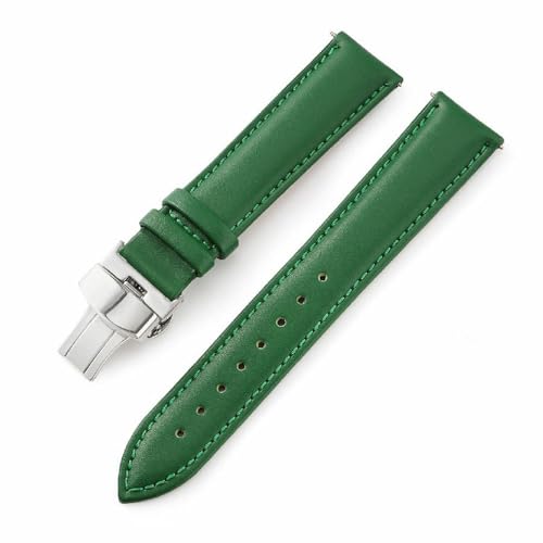 12 14 16 18 20 22 24 mm Lederarmband für Uhrenarmband, Damen und Herren, Schmetterlingsschnalle, Armband mit Stiften, Grün, 22 mm von HIEHGN