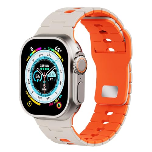 Geeignet für Uhrenarmband S10/S9, hochwertiges atmungsaktives Silikon für Herren und Damen, für Watch8-Armband, für SE2, Starlight + Orange, für S10 46 mm von HIEHGN