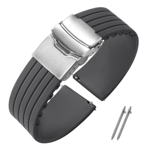 Gummiarmband, 18 mm, 20 mm, 22 mm, 24 mm, Silikonband, Sport, wasserdicht, Armband mit Schnellverschluss für Seiko-Armbanduhren, Zubehör, Grau, 18 mm von HIEHGN