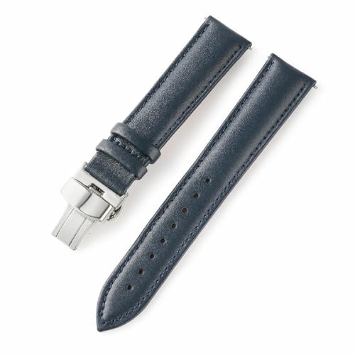 HIEHGN 12 14 16 18 20 22 24 mm Leder-Uhrenarmband, Uhrenarmband, Schmetterlingsschnalle, Armband mit Stiften, Dunkelblau, 12 mm von HIEHGN
