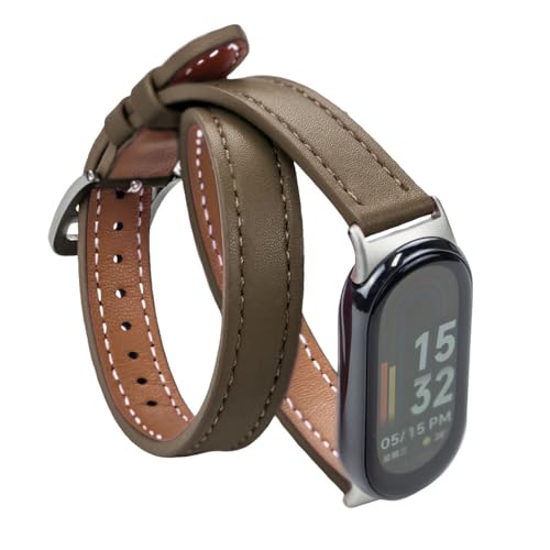 HIEHGN Für Mi Band 8 Armband, Lederarmband, für Xiaomi Mi Band 9, Armband, Uhrenersatz für Miband 8 NFC, Sportarmband, Graubraun, für Miband 8 9 von HIEHGN