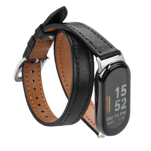 HIEHGN Für Mi Band 8 Armband, Lederarmband, für Xiaomi Mi Band 9, Armband, Uhrenersatz für Miband 8 NFC, Sportarmband, Schwarz, für Miband 8 9 von HIEHGN