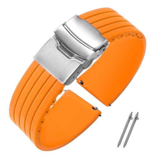 HIEHGN Gummiarmband 18 mm 20 mm 22 mm 24 mm Silikonband Sport Wasserdichtes Armband Schnellverschluss für SeikoArmband Uhrenzubehör, orange, 22 mm von HIEHGN