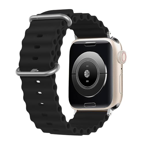 HIEHGN Silikon-Ocean-Armband für Uhrenarmband Series Ultra 9 8 7 6 5 4 10 SE für iWatch-Armband 42 mm 44 mm 45 mm 49 mm 40 mm 41 mm 46 mm Band, Schwarz, 42/44/45/46/49 mm von HIEHGN