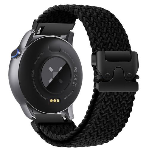 Uhrenarmband aus gewebtem Nylon mit Fallschirmschnalle, 20 mm, 22 mm, für Huawei und Samsung-Serie, Schwarz, 22 mm von HIEHGN