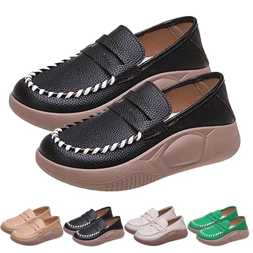 Biscalo Loafer mit weicher Sohle, reines Rindsleder, Korrektur-Loafer für Damen, Lurebest Schuhe für Damen, Loafer für Damen, Schwarz , 40 EU von HIEMIT