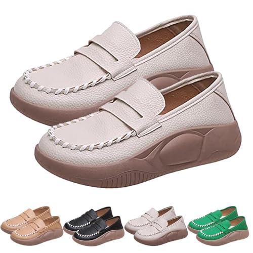 Biscalo Loafer mit weicher Sohle, reines Rindsleder, Korrektur-Loafer für Damen, Lurebest Schuhe für Damen, Loafer für Damen, beige, 36 EU von HIEMIT