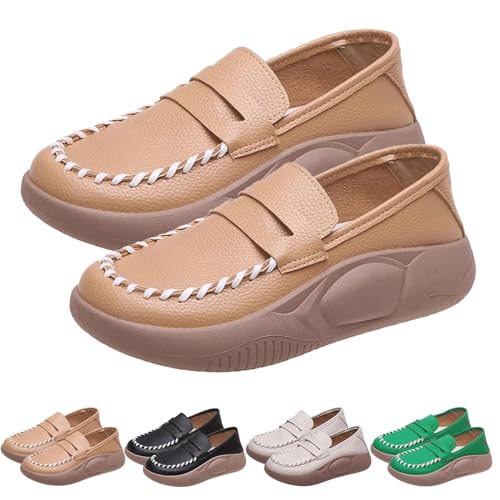 Biscalo Loafer mit weicher Sohle, reines Rindsleder, Korrektur-Loafer für Damen, Lurebest Schuhe für Damen, Loafer für Damen, khaki, 35 EU von HIEMIT