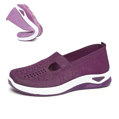 Gewebte orthopädische Damenschuhe, atmungsaktiv, weiche Sohle, freihändige Slip-In-Sneaker, Go-Walking-Slip-On-Schuhe für Frauen, dunkelviolett, 40 EU von HIEMIT