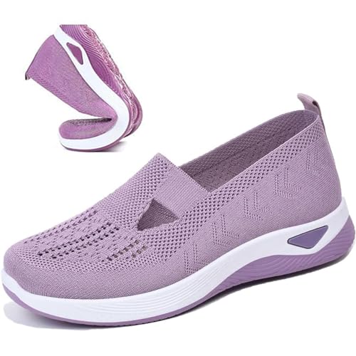 Gewebte orthopädische Damenschuhe, atmungsaktiv, weiche Sohle, freihändige Slip-In-Sneaker, Go-Walking-Slip-On-Schuhe für Frauen, hellviolett, 39 EU von HIEMIT