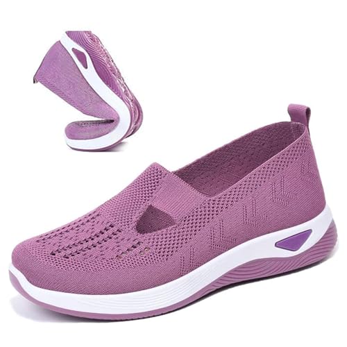 Gewebte orthopädische Damenschuhe, atmungsaktiv, weiche Sohle, freihändige Slip-In-Sneaker, Go-Walking-Slip-On-Schuhe für Frauen, violett, 38 EU von HIEMIT
