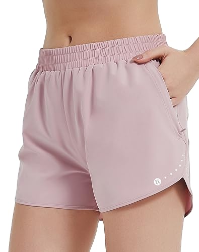 HIFEOS Laufhose Damen Kurz mit Innenslip Sporthose mit Reißverschlusstasche Sport Shorts Kurze Hose Damen Schnelltrockende Laufshorts Damen für Jogging Gym Tennishose Damen, Rosa XL von HIFEOS