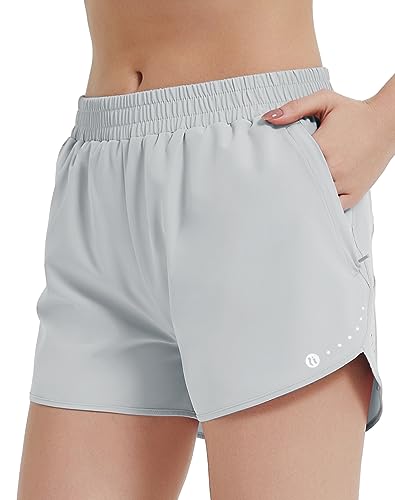 HIFEOS Laufhose Damen Kurz mit Innenslip Sporthose Damen mit Reißverschlusstasche Sport Shorts Damen Kurze Hose Damen Schnelltrockende Laufshorts Damen für Jogging Gym Tennishose Damen, Grau M von HIFEOS