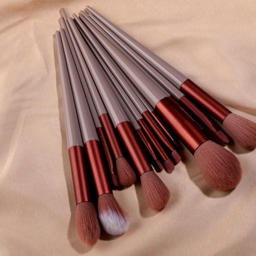 13-teiliges Make-up-Pinsel-Set for Make-up, Concealer-Pinsel, Rouge-Puderpinsel, Lidschatten-Grundierungspinsel, kosmetische Schönheitswerkzeuge (Color : Brown-no bag) von HIFFEY