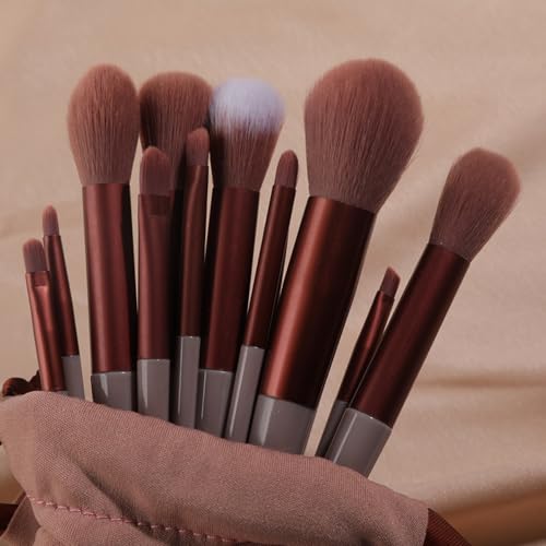 13-teiliges Make-up-Pinsel-Set for Make-up, Concealer-Pinsel, Rouge-Puderpinsel, Lidschatten-Grundierungspinsel, kosmetische Schönheitswerkzeuge (Color : Brown-velvet bag) von HIFFEY