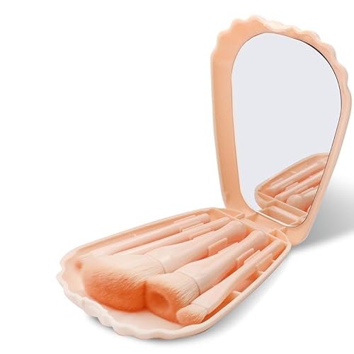 5-teiliges Shell-Make-up-Pinsel-Set mit Spiegel, Make-up-Puderpinsel, Lidschatten, Foundation, weicher Pinsel, Beauty-Tool(Pink) von HIFFEY
