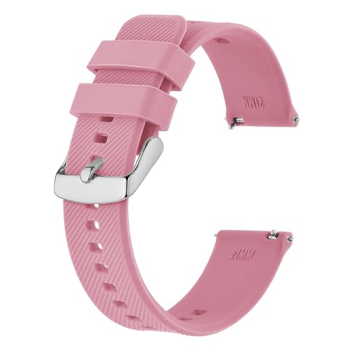 Armband 18 mm ~ 22 mm Silikon-Uhrenarmband for Herren und Damen, Ersatzband, Gummi-Armband, rostfreie Schnalle (Color : Pink-silver, Size : 19mm) von HIFFEY